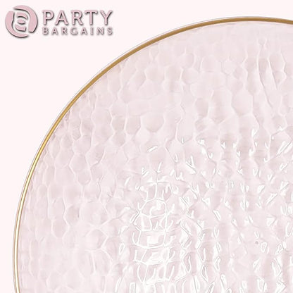 PARTY BARGAINS 13-Inch Charger Plates - 96 Pack, Hammered Pink Gold Rim, Heavy-Duty Disposable Chargers for Elegant Dining - Ideal for Weddings and Formal Events