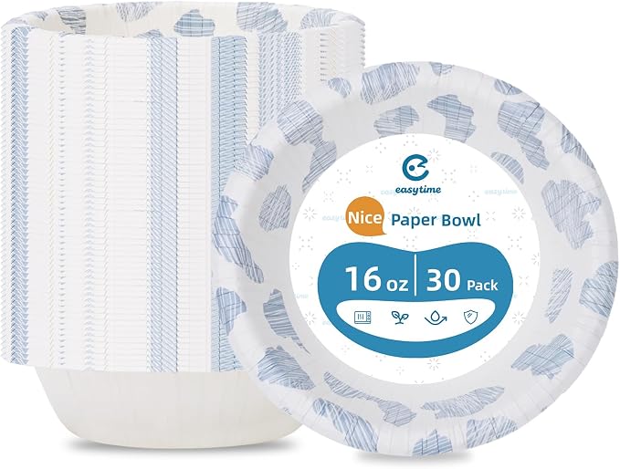30 Pack Paper Bowls, 16 Oz Disposable Soup Bowl, Heavy Duty Printed Disposable by Unknown
