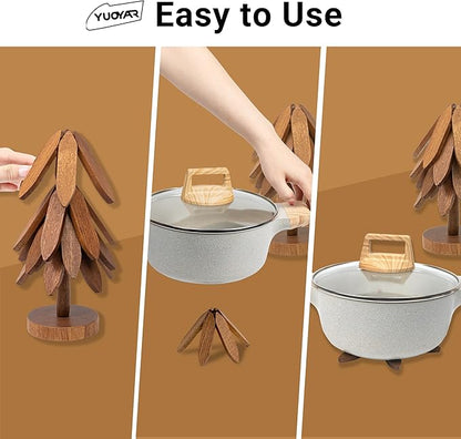 Yuoyar Trivets, Wooden Tree-Shaped Sapeli Wood Drink Trivets Set for Coffee Table, Kitchen Table Decor