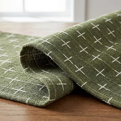 Artoid Mode Olive Green Cross-Star Textured Table Runner, Seasonal Waterproof - Image 6