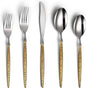 Lemeya 20-Piece Hammered Silver Gold Silverware Set,18/10 Stainless Steel Forging Heavy Duty Cutlery Set for 4, Luxury Unique Flatware Set,Spoons and Forks Set,Mirror Polished,Dishwasher Safe