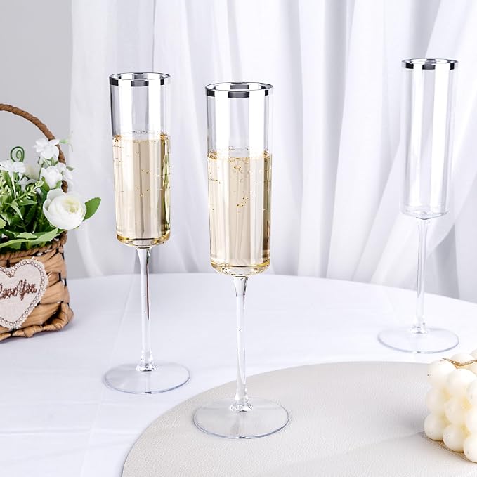 Ciaell 24 Pack Silver Plastic Champagne Flutes - Image 7