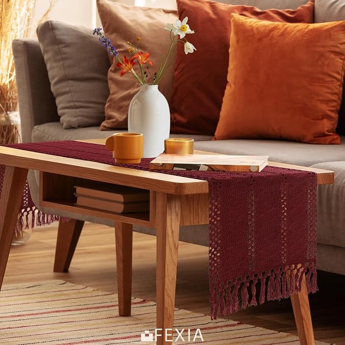 Burgundy Red Table Runner with Tassels 12x90 Inch - Image 5