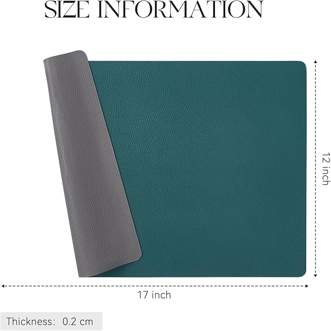 MOSAYT Vinyl Placemats Set of 8, Heat Resistant Place Mats 100% Waterproof Washable & Wipeable Faux Leather Reversible Table Mats for Kitchen Dining Party Indoor Outdoor, 12" x 17", Grey/Teal