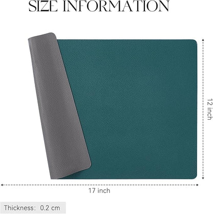 MOSAYT Vinyl Placemats Set of 8, Heat Resistant Place Mats 100% Waterproof Washable & Wipeable Faux Leather Reversible Table Mats for Kitchen Dining Party Indoor Outdoor, 12" x 17", Grey/Teal