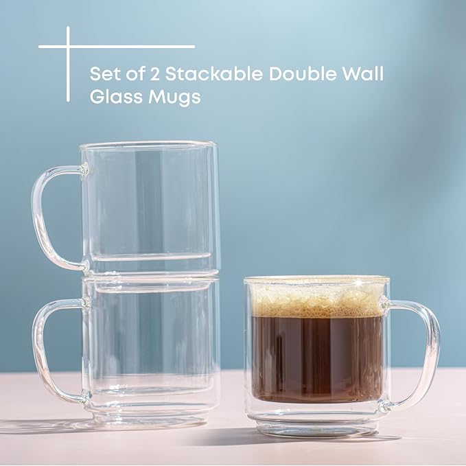JoyJolt Haven Stackable Double Wall Glass Mugs, Double Wall Glass Coffee Cups - Image 4