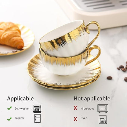 LETAOTAO Cappuccino Cups with Saucers, 7oz Tea Cup Set of 6 with Gold Trim | - Image 3