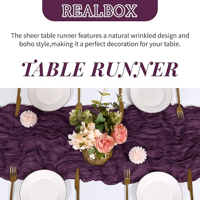 6 Pack Dark Purple Cheesecloth Table Runner 17x108 Inch Semi Sheer Boho Gauze - Image 4