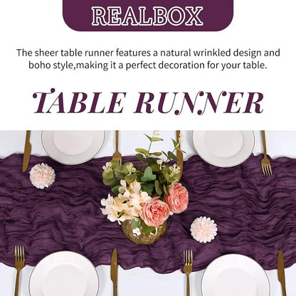 6 Pack Dark Purple Cheesecloth Table Runner 17x108 Inch Semi Sheer Boho Gauze - Image 4