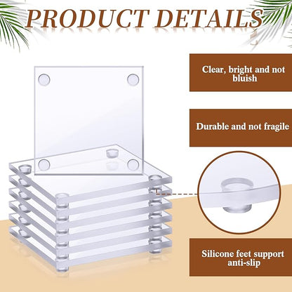 Set of 12 Clear DIY Glass Drink Coaster 3.5 Inch Crystal Coasters Decorative Glass Plates for Wedding Dining Table Picture Frame Painting DIY Crafts Home Decoration and Parties(Square)