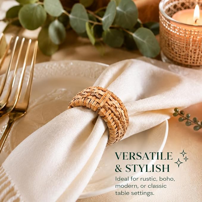 ALPHA Living HOME Natural Rattan Napkin Rings Set of 12 - Image 6