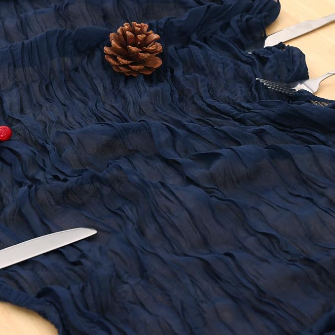 8 Pack Navy Blue Cheesecloth Table Runner 120 Inch Boho Wedding Decor | - Image 4