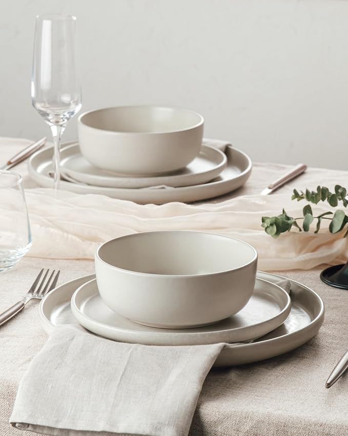 Famiware Milkyway 24-Piece Stoneware Dinnerware Set, Matte Beige White | Plates - Image 4