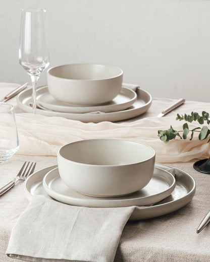 Famiware Milkyway 24-Piece Stoneware Dinnerware Set, Matte Beige White | Plates - Image 4