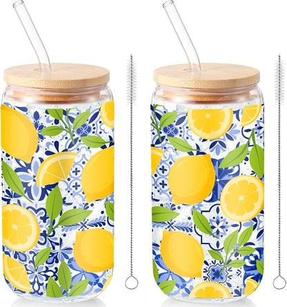 Sliner 2 Pcs Amalfi Lemon Glass Tumblers Capri Lemon Cups Drinkware 16 oz by Sliner