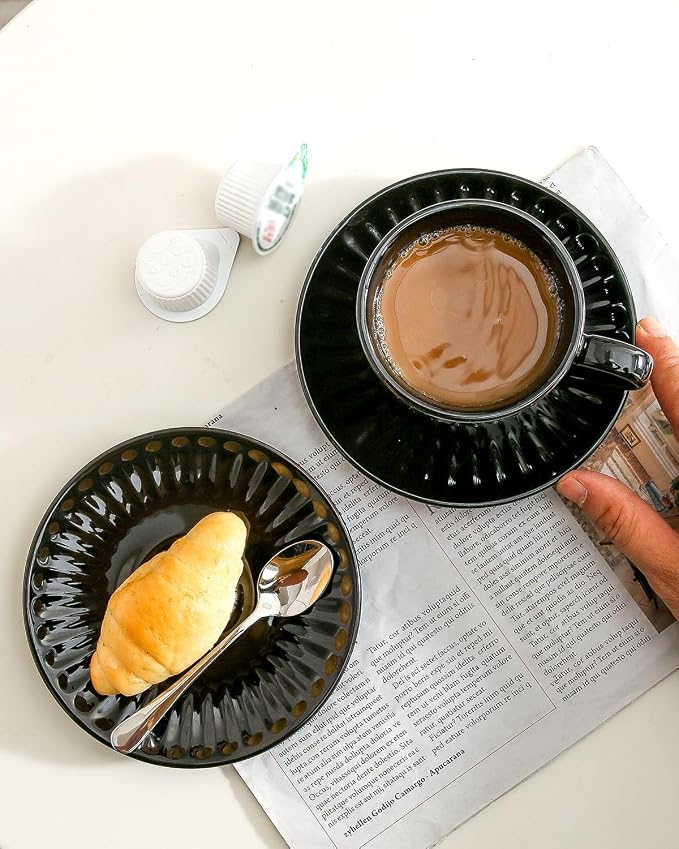Hasense Ceramic Cappuccino Cups and Saucers - 8 Oz - Image 2