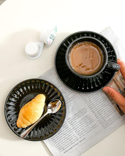 Hasense Ceramic Cappuccino Cups and Saucers - 8 Oz - Image 2