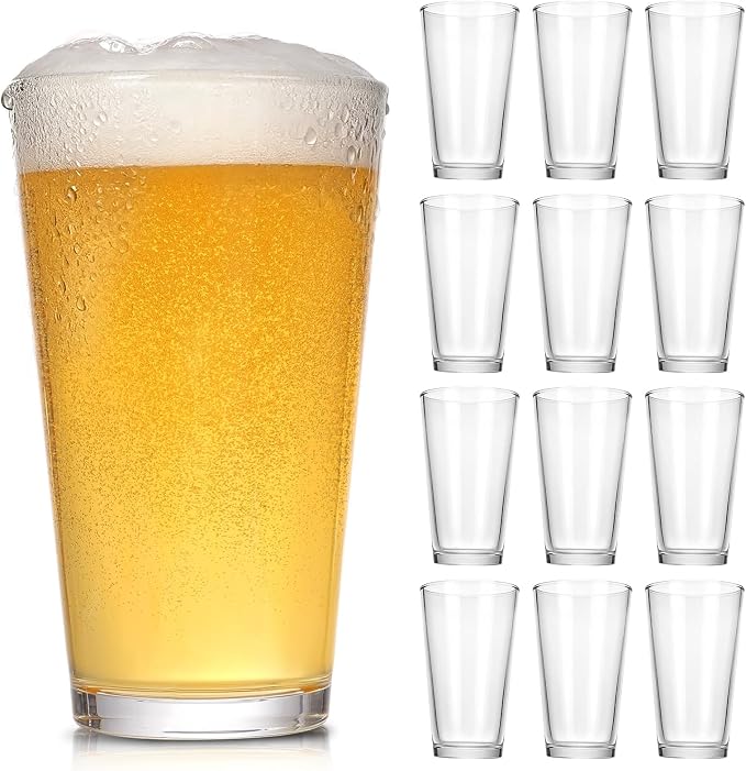 CUCUMI 16 Oz Beer Pint Glasses Set of 12 | Drinking Glasses, Cocktail Glasses by CUCUMI