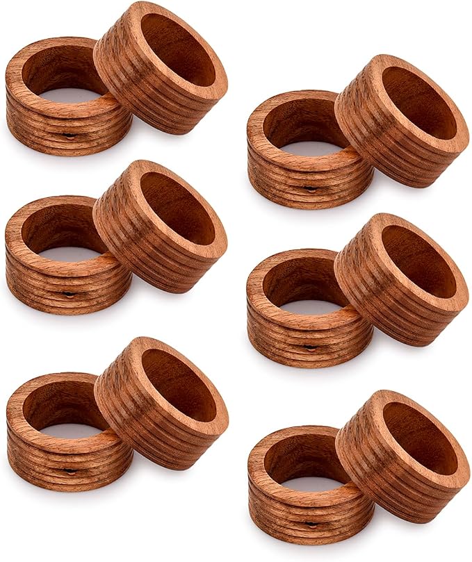 Napkin Ring Acacia Wood Set of 12, Wooden Napkin Rings Artisan Crafted in India by NIRMAN