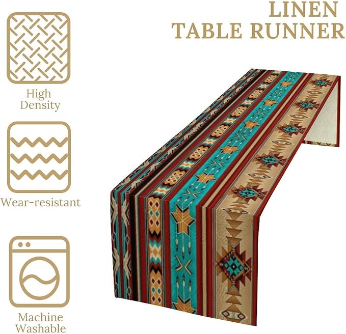 Aztec Table Runner, Ethnic Style Design Geometric Table Runners Dresser Scarves - Image 4