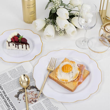 bUCLA 180PCS White and Gold Plastic Plates Disposable - Image 4