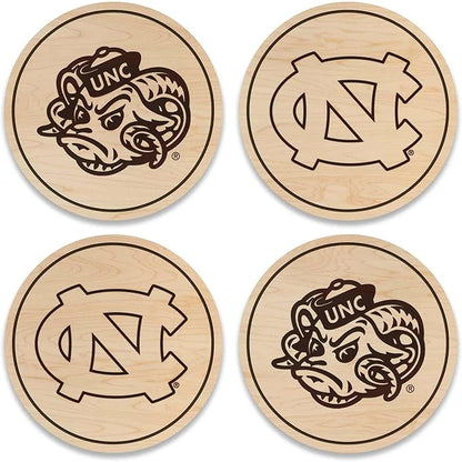 LazerEdge North Carolina Tar Heels Wooden Coaster Set - Maple Wood - Officially Licensed Product - 4-Pack