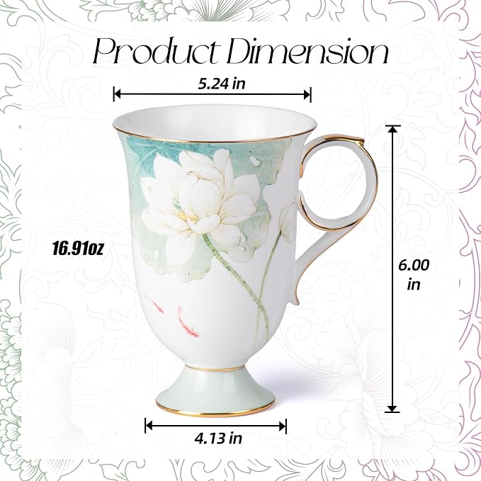 KAMMAK Bone China Coffee Mugs, 17oz Floral Tea Cups - Image 2