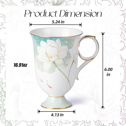 KAMMAK Bone China Coffee Mugs, 17oz Floral Tea Cups - Image 2