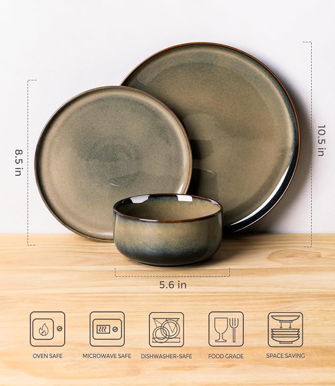 Ceramic Dinnerware Set for 6, 18-Piece Plates and Bowls Set | Handmade Reactive - Image 8
