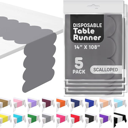 Silver Grey Scallop Table Runner, Disposable Plastic, 5 Pk by Swanoo
