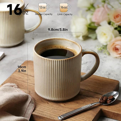 MONITO 16Oz Coffee Mugs Set of 4, Rustic Ceramic Coffee Cups Set - Image 2