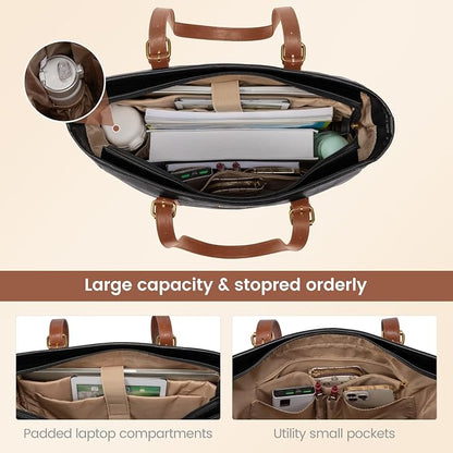 LOVEVOOK Laptop Tote Bag for Women, Leather Work Computer Briefcase Bag | Large - Image 3