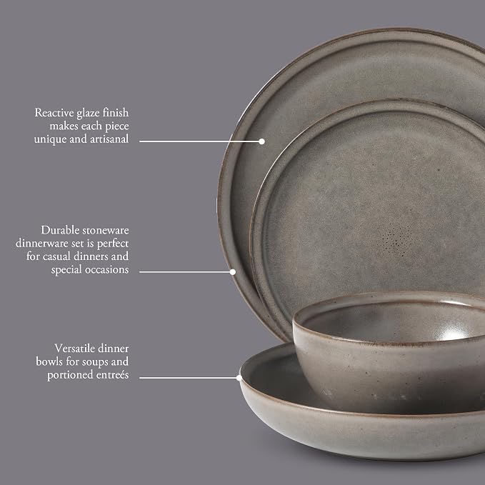 Gibson Elite Beckett Stoneware Matte Reactive Glaze 16 Piece Plates and Bowls - Image 3