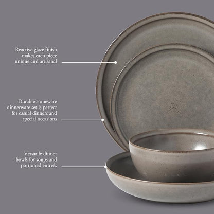 Gibson Elite Beckett Stoneware Matte Reactive Glaze 16 Piece Plates and Bowls - Image 3