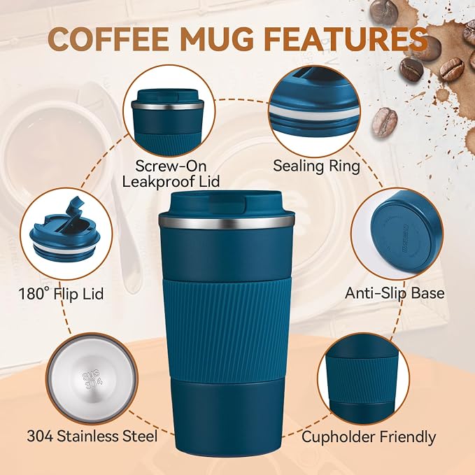 12OZ Travel Coffee Mug Insulated Coffee Cup - Image 5