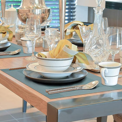Winknowl Placemats for Dining Table Set of 8 Waterproof, Woven Place Mats for Kitchen Table Vinyl Heat Insulation Stain Resistant Placemats (Sky Blue)