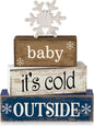 Moucuny 4 Pcs Christmas Table Decoration Winter Wooden Stacked Block, Baby It's by Moucuny