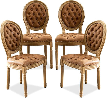 SoarFlash French Dining Chairs Set of 4, Vantage Dining Chair with Round Back, Farmhouse Country PU Leather Dining Chair for Kitchen,Bedroom,Orange
