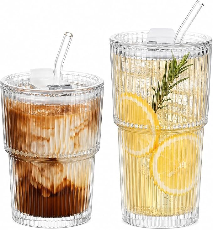 Ribbed Glass Tumbler Drinking Glasses by JUNDRUM