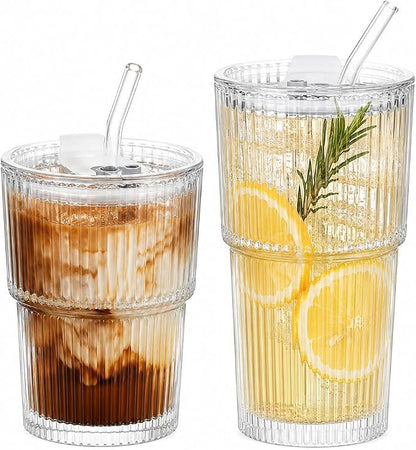Ribbed Glass Tumbler Drinking Glasses by JUNDRUM
