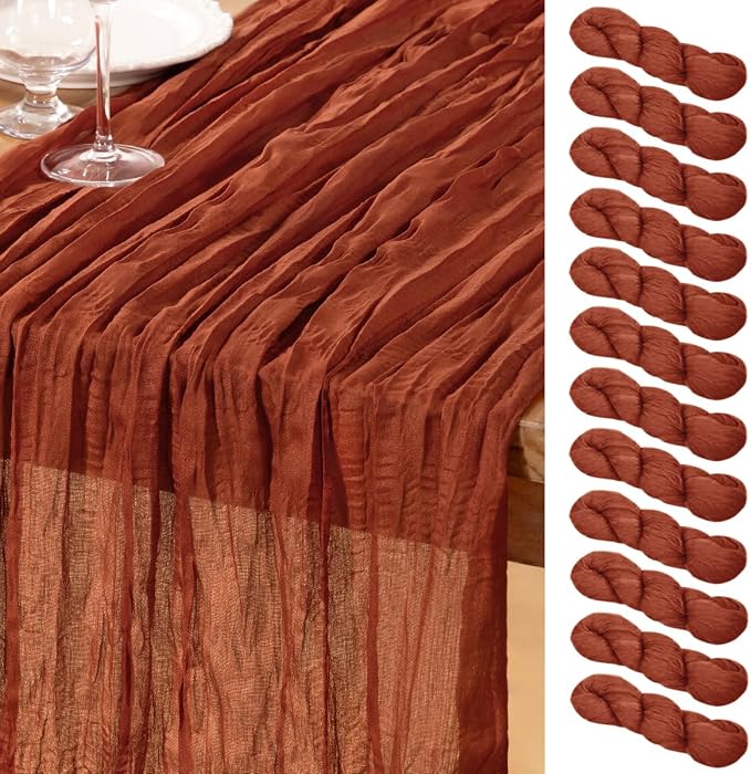 DeZerlor Terracotta Cheesecloth Table Runners 12 Pack Fall Runners | 120Inch by DeZerlor