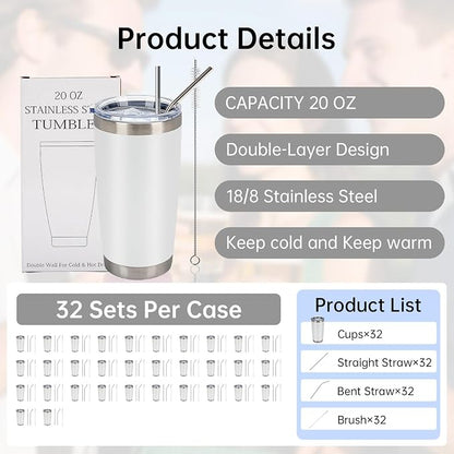 IEOVIEE 32 Pack 20oz Stainless Steel Insulated Bulk Tumblers - Image 2