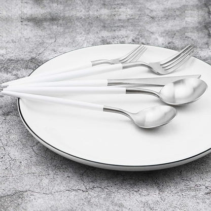 Gugrida 20-Piece 18/10 Stainless Steel Flatware Silverware, Luxury Dinnerware Set Travel Cutlery Tableware Include Knife Fork Spoon Service for 4, Dishwasher Safe (White Handle Matte Silver)