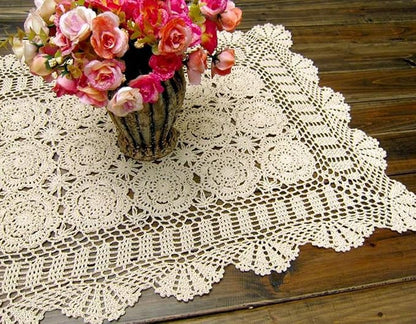 Damanni Rectangular Cotton Handmade Crochet Lace Table Runner Doilies Table by Damanni