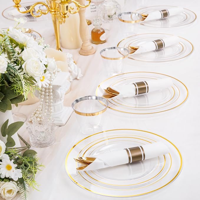 WELLIFE 350PCS Clear-Gold Plastic Plates - Image 5