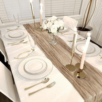 12 Pack Nude Cheesecloth Table Runner 35x120 Inch, Boho Light Brown Cheese - Image 2