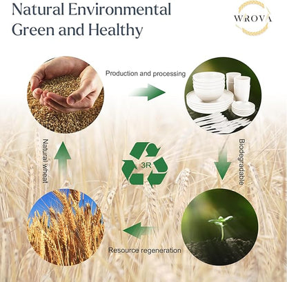 Wrova Wheat straw dinnerware sets - 28 Pieces dish sets service for 4 - Lightweight and Unbreakable Plates and Bowls Sets for Travelling and Camping.White