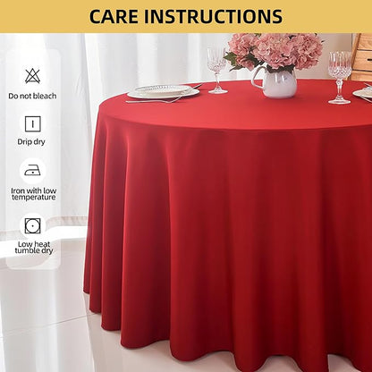 2-Pack Round 108-inch Red Table Cloths, Solid Stain and Wrinkle Resistant Circular Tablecloth, Premium Plain Weave Polyester Fabric Table Linen Covers for Hotel, Banquet