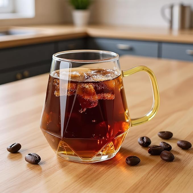 WRINGKIT Set of 4 Glass Espresso Cups, 10 Oz Clear Glass Tea Mugs - Image 5