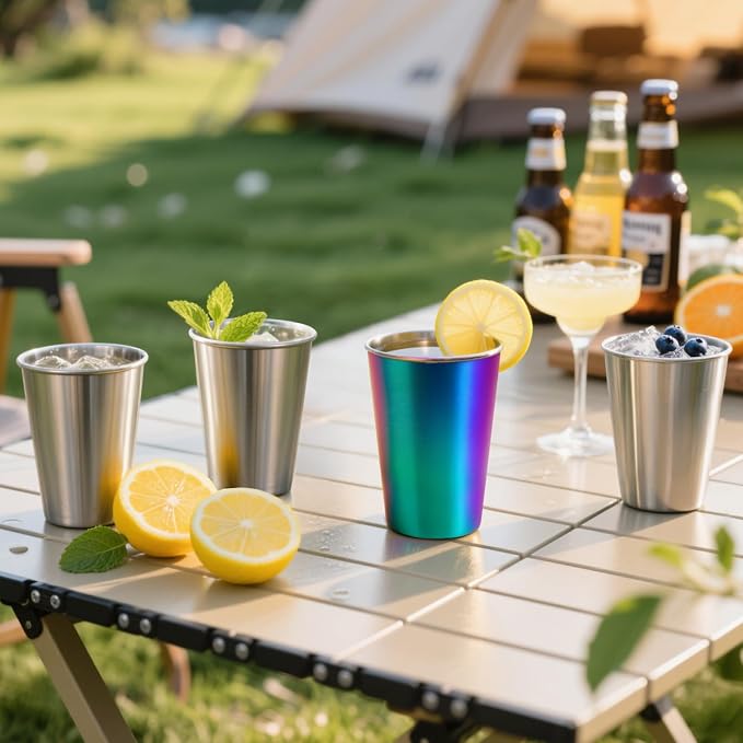 16oz Stainless Steel Pint Cups, Stackable Metal Drinking Glasses | Stainless - Image 6
